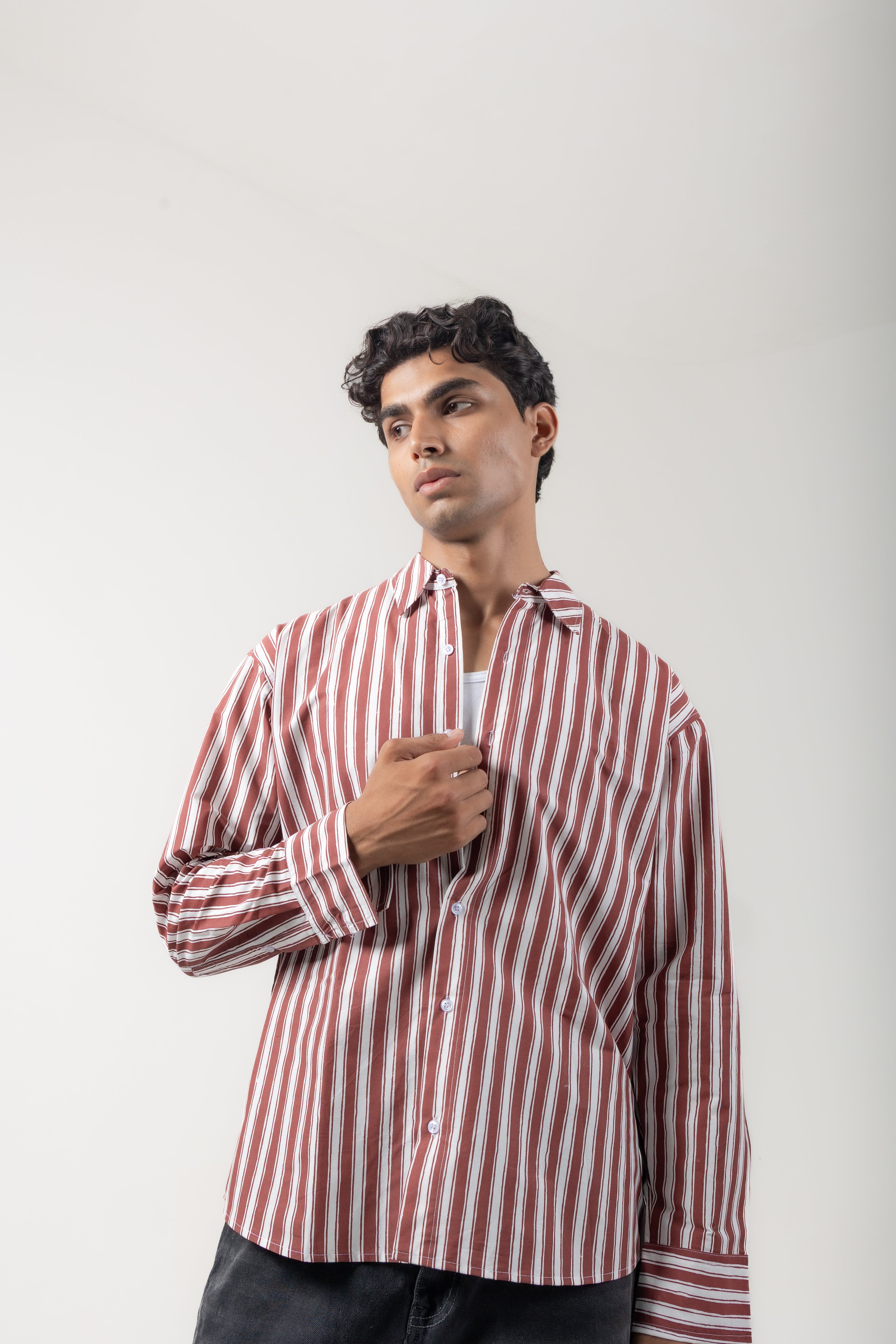 BASIC RELAXED STRIPES SHIRT - RED ONION