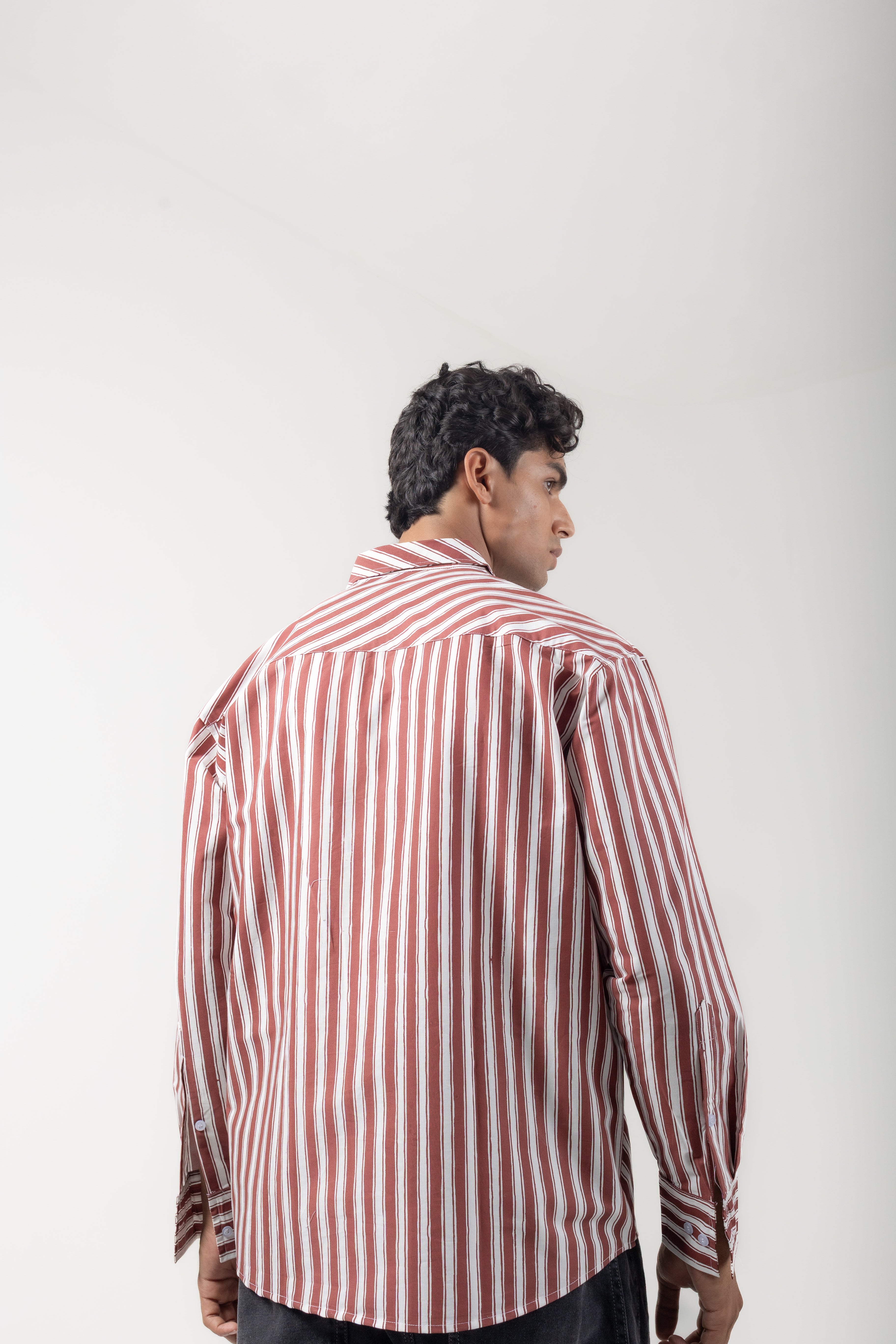 BASIC RELAXED STRIPES SHIRT - RED ONION