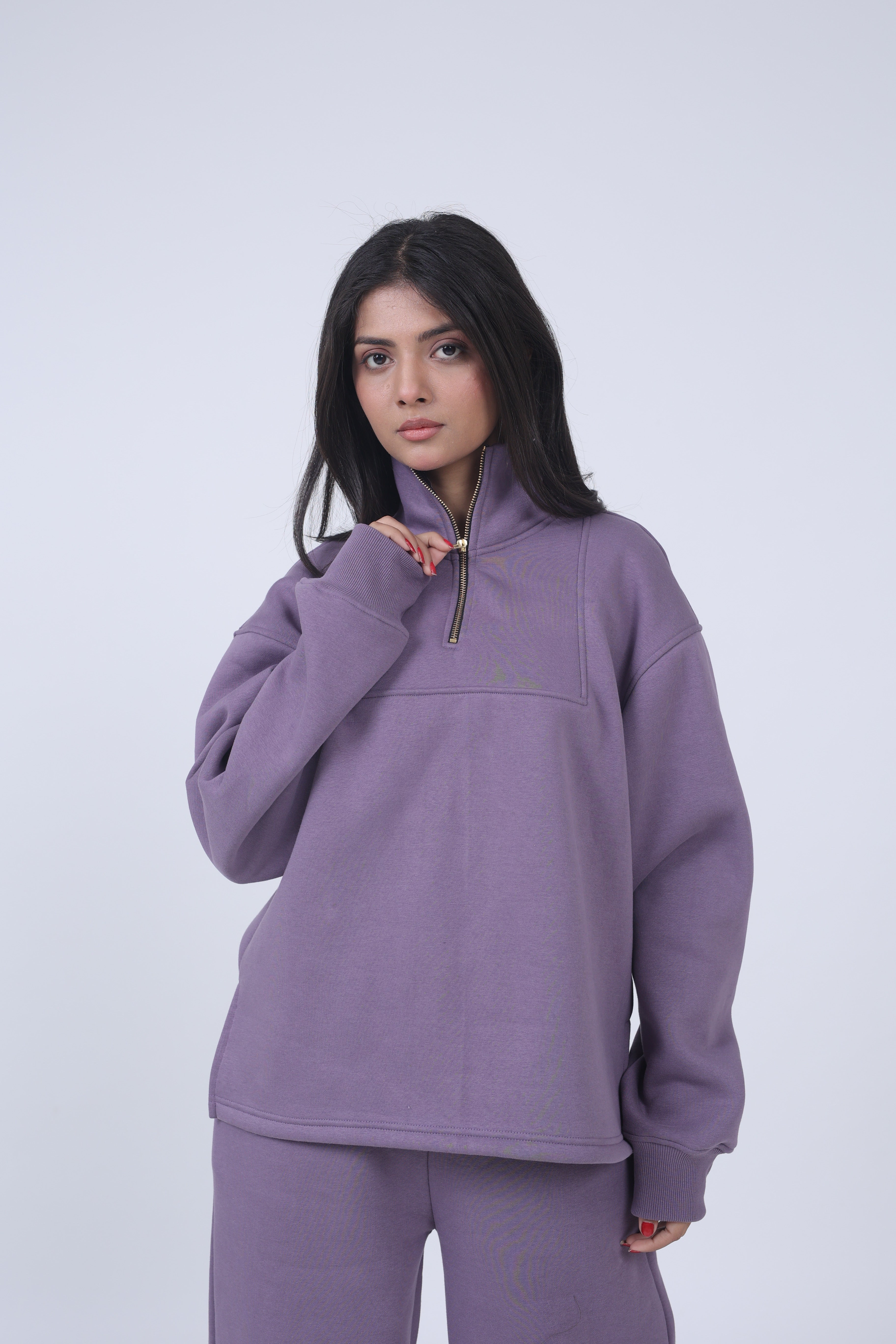 ZIPPER SWEATSHIRT FOR WOMEN - MAUVE