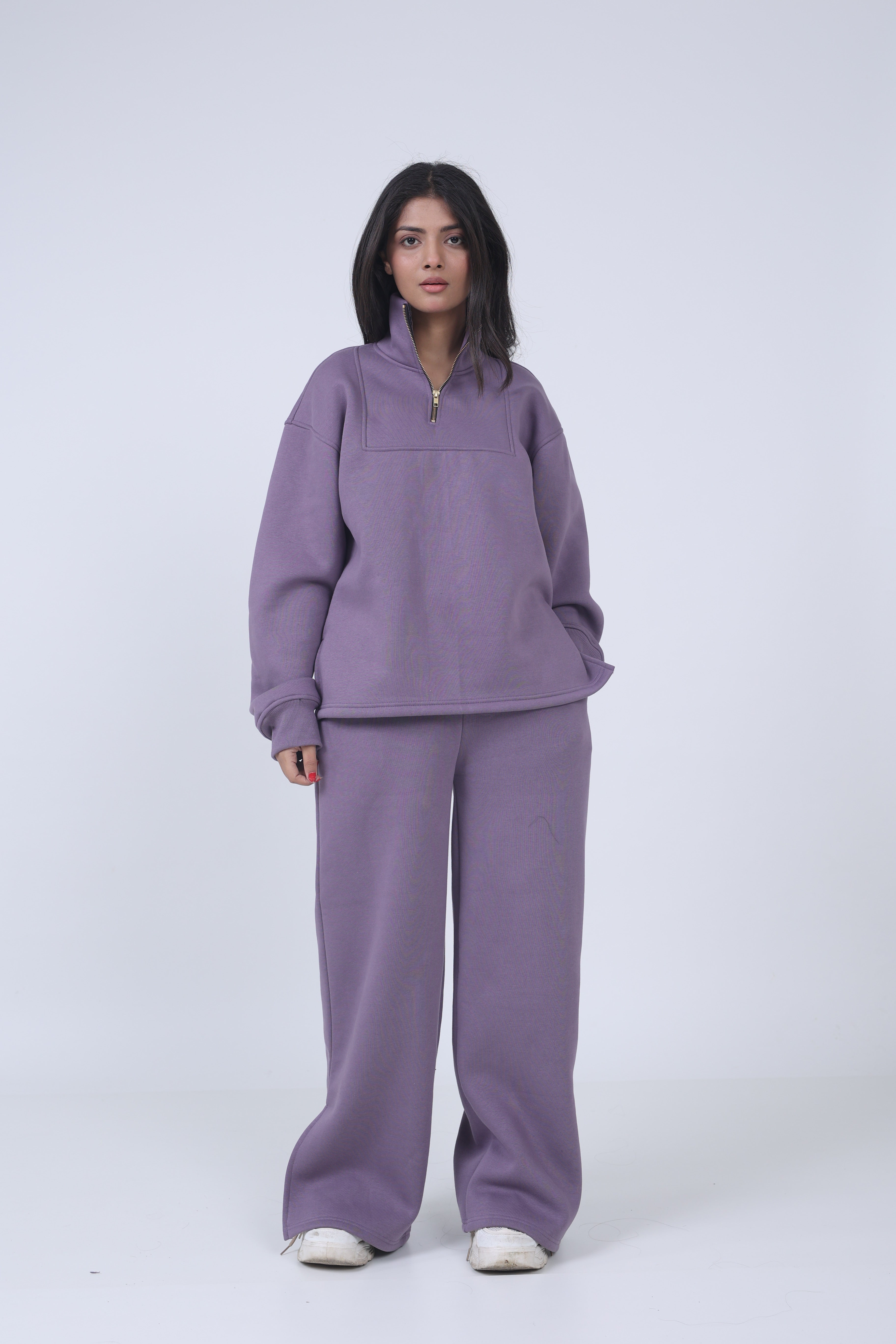 ZIPPER SWEATSHIRT FOR WOMEN - MAUVE