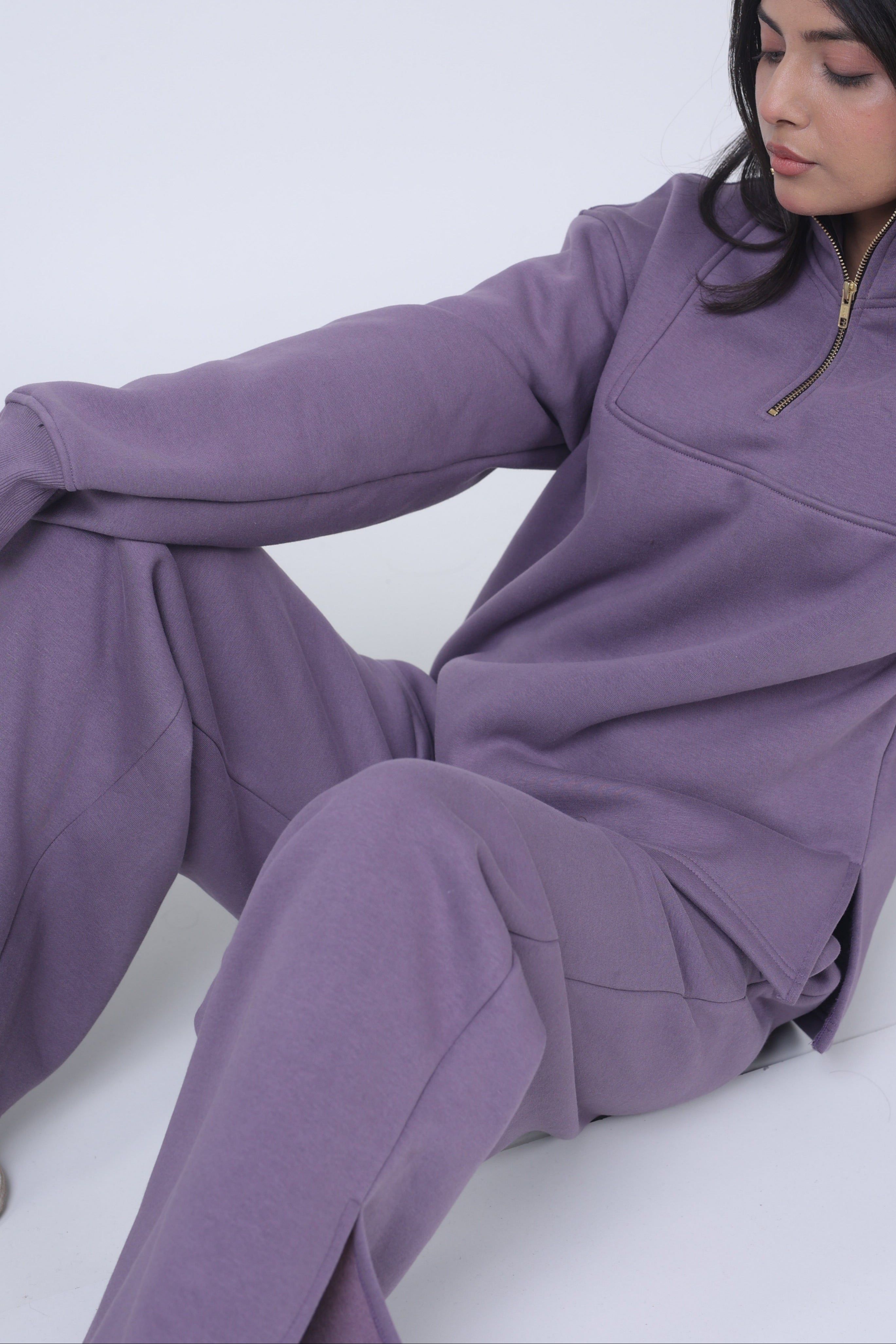 ZIPPER SWEATSHIRT FOR WOMEN - MAUVE
