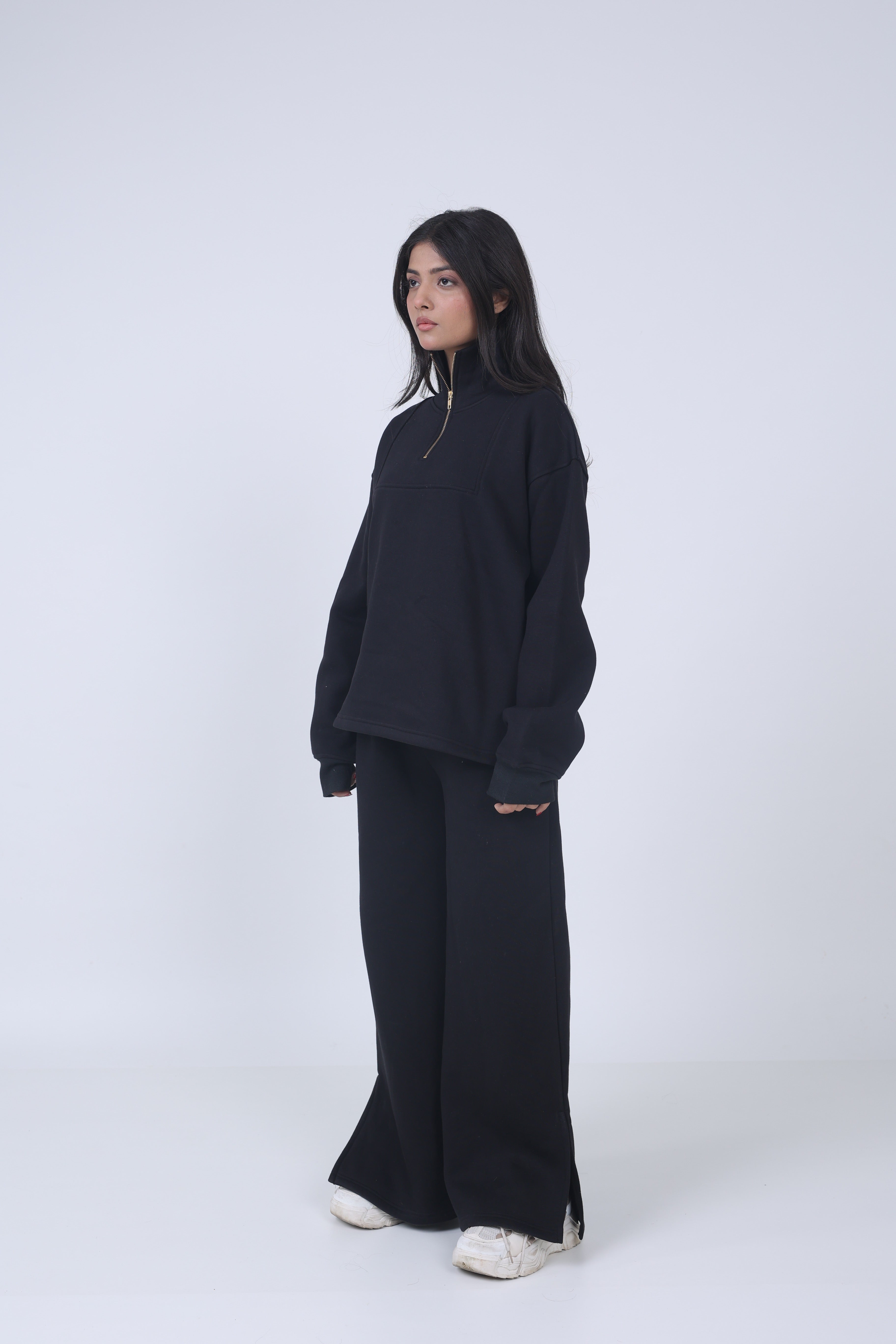 ZIPPER SWEATSHIRT FOR WOMEN - BLACK