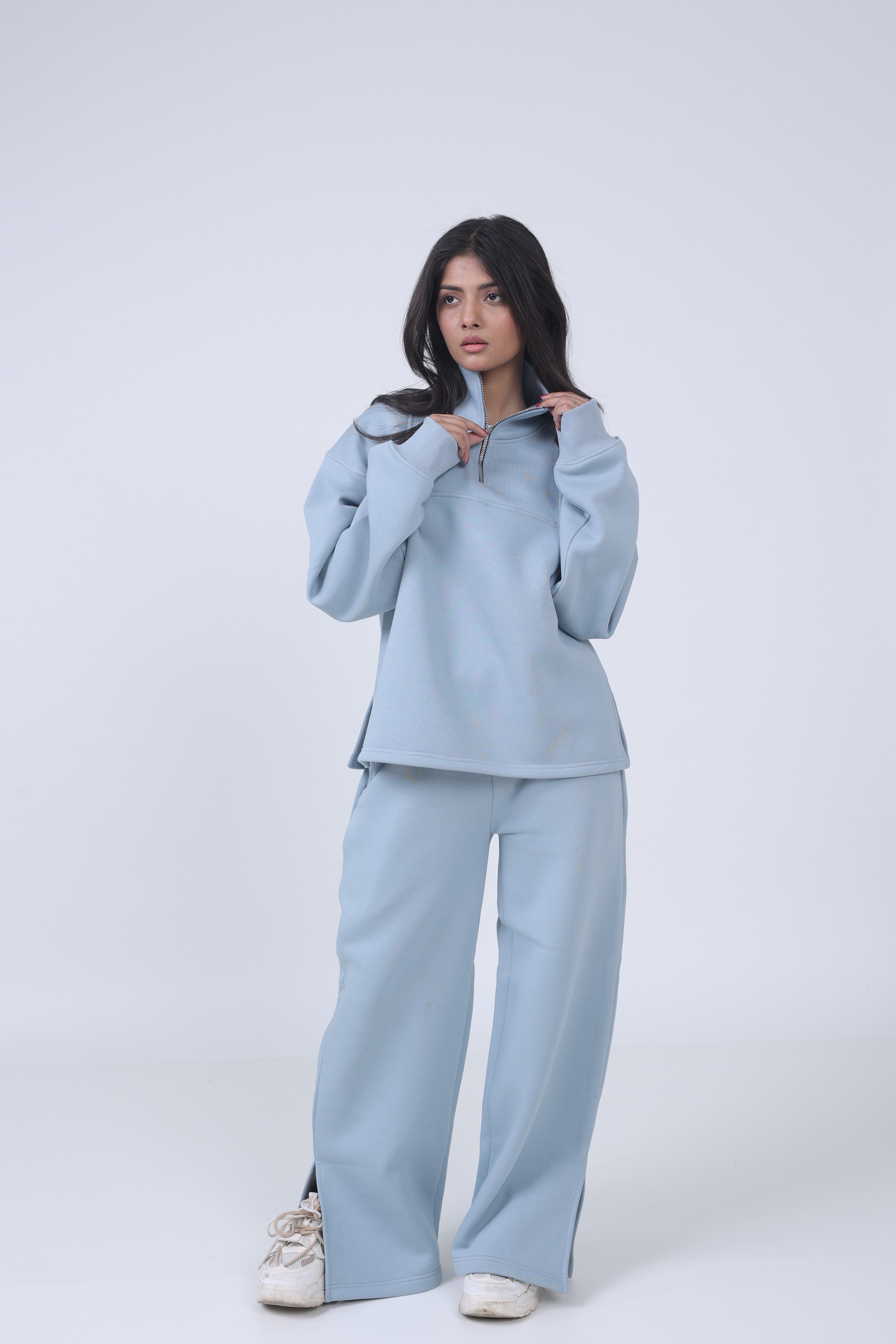 ZIPPER SWEATSHIRT FOR WOMEN - SKY BLUE