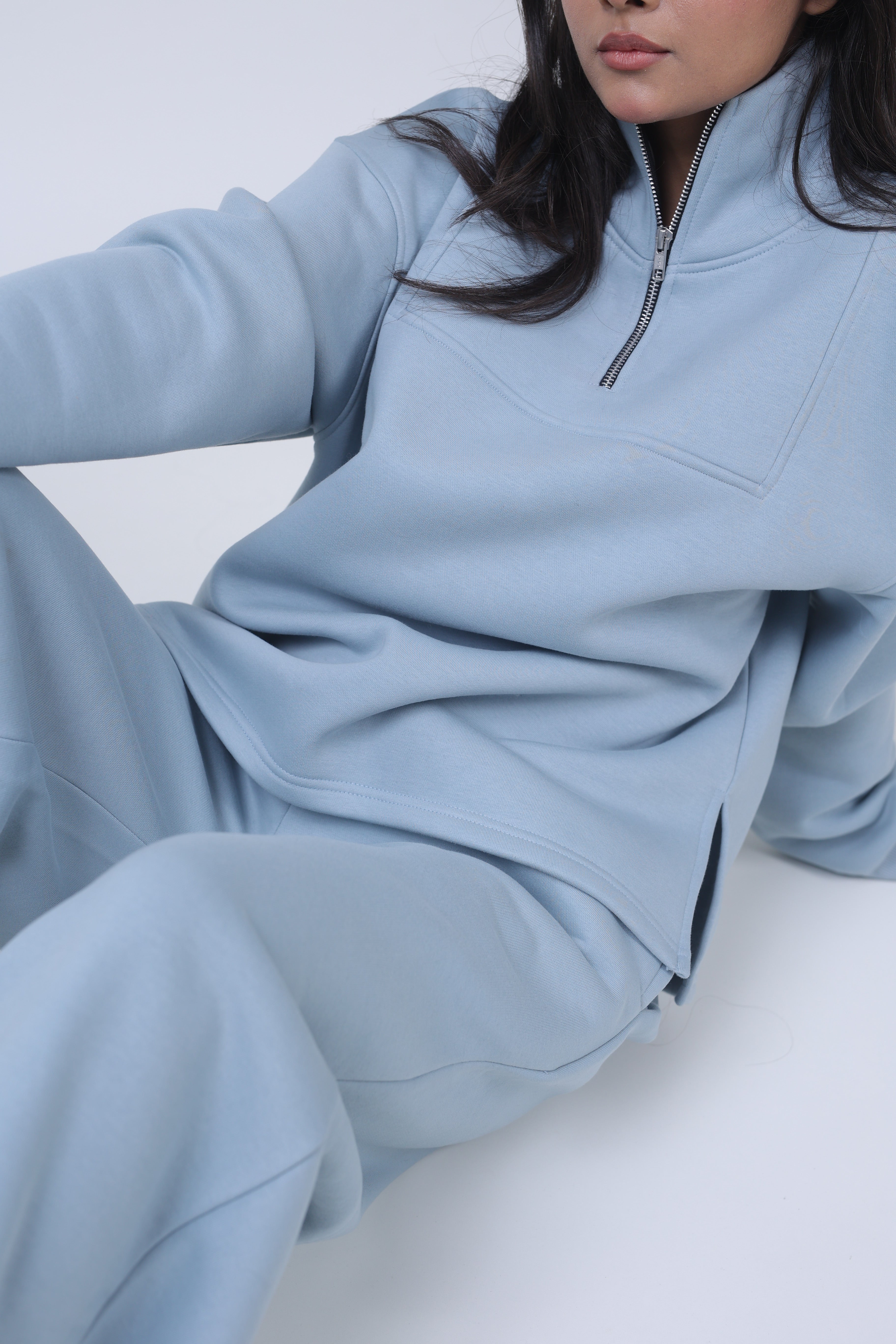 ZIPPER SWEATSHIRT FOR WOMEN - SKY BLUE